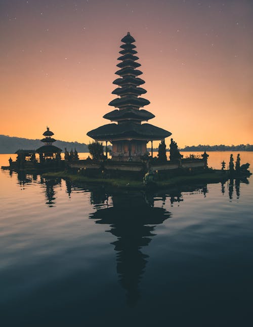 Bali temple at sunset